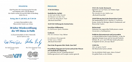 Einladung und Programm zum Sommerfest am 15. Juli 2022